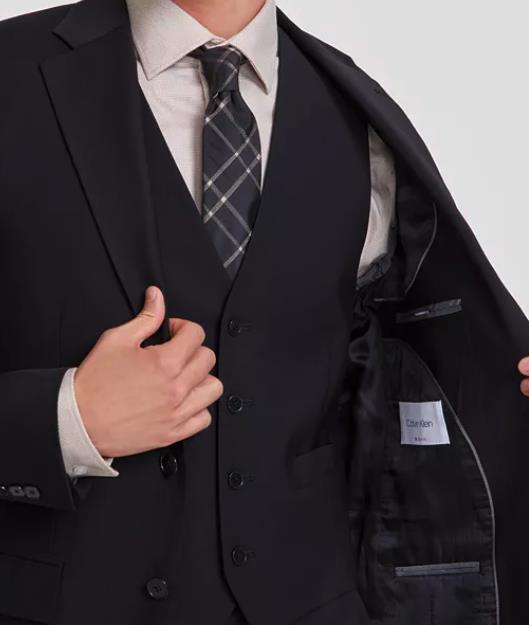 Calvin Klein Mens Slim Wool Blend Black Solid Suit Jacket 36 R $450