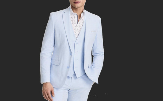 Bar III Men's Powered Blue Slim Linen Suit Jacket Blazer 44 S $360 TTAY1CPB0002