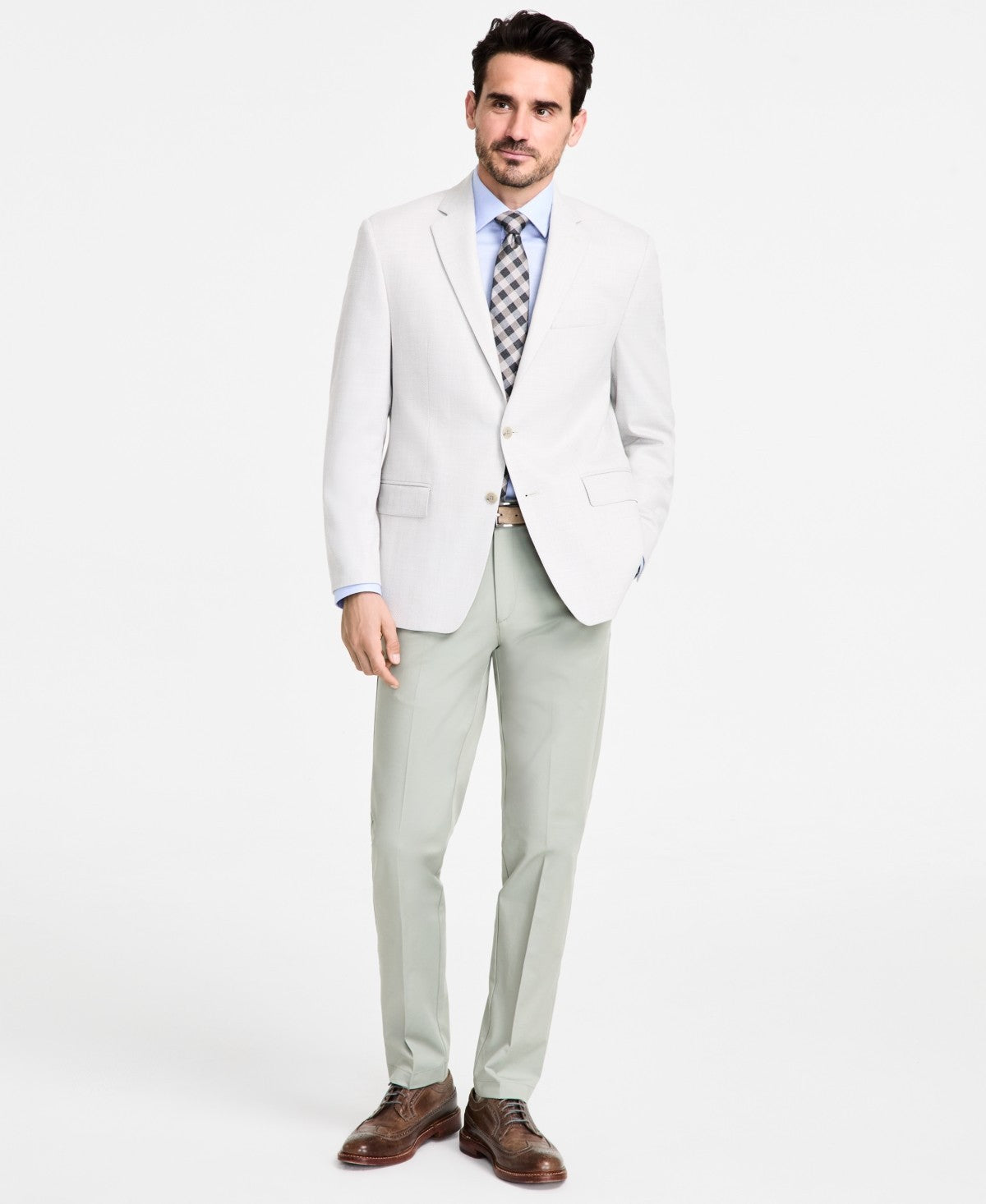 Michael Kors Men's Silver Classic-Fit Herringbone Sport Coat 42 S KTNN1K2Y1306